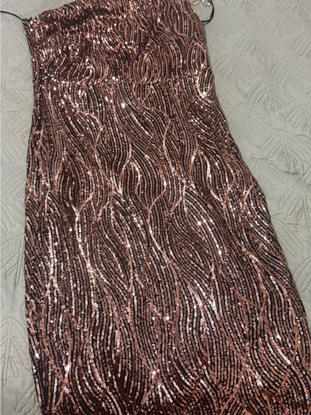 Fashion Nova Rose Gold One-Shoulder Sequin Dress